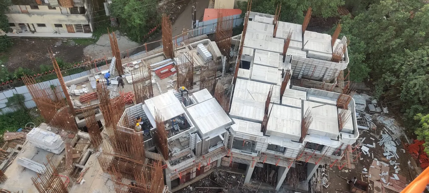 Aerial view of aluminium formwork units erected in sequence